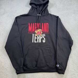 Champion Maryland Terps Hoodie Mens Large Black‎ Eco Fleece Pullover